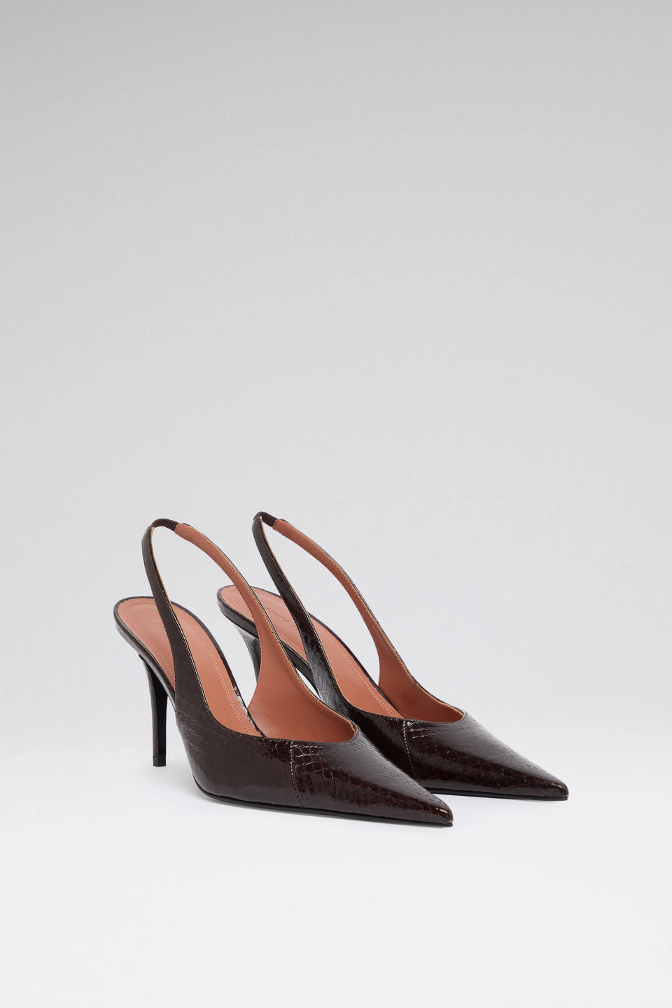 Anok 90 luxury coffee snake slingbacks