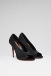 Barbara peep toe 105 luxury black satin pumps