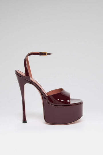 Aya Platform Sandal 155 Merlot Patent And Gold Buckle