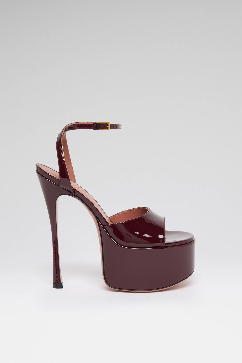 Aya Platform Sandal 155 Merlot Patent And Gold Buckle