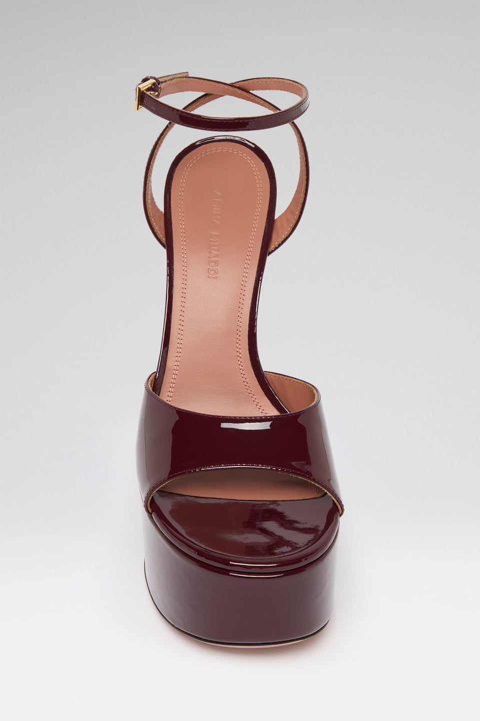 Aya Platform Sandal 155 Merlot Patent And Gold Buckle