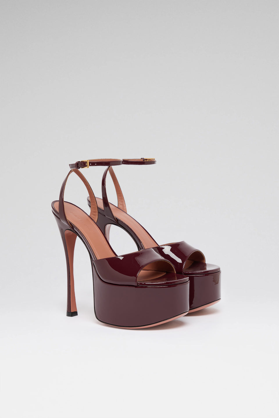 Aya Platform Sandal 155 Merlot Patent And Gold Buckle
