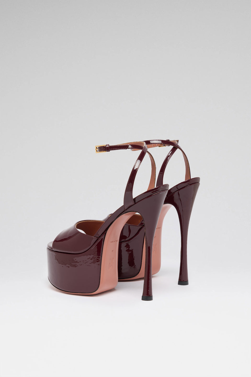 Aya Platform Sandal 155 Merlot Patent And Gold Buckle