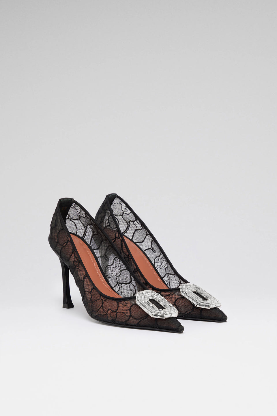 Camelia Lace 90 luxury black lace black satin pumps