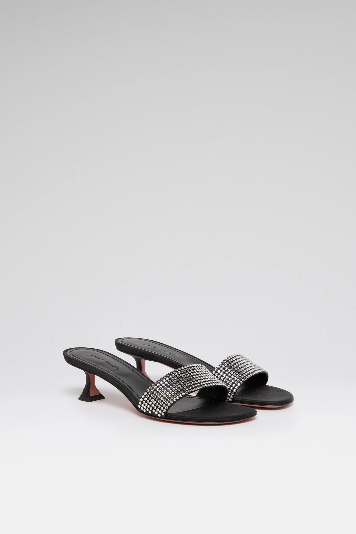 Andreea 45 luxury black satin white crystal slippers