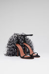 Jerry 105 luxury black satin black white feathers sandals