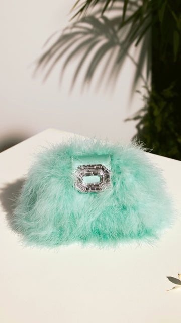 Camelia Clutch Mint Blue Feather