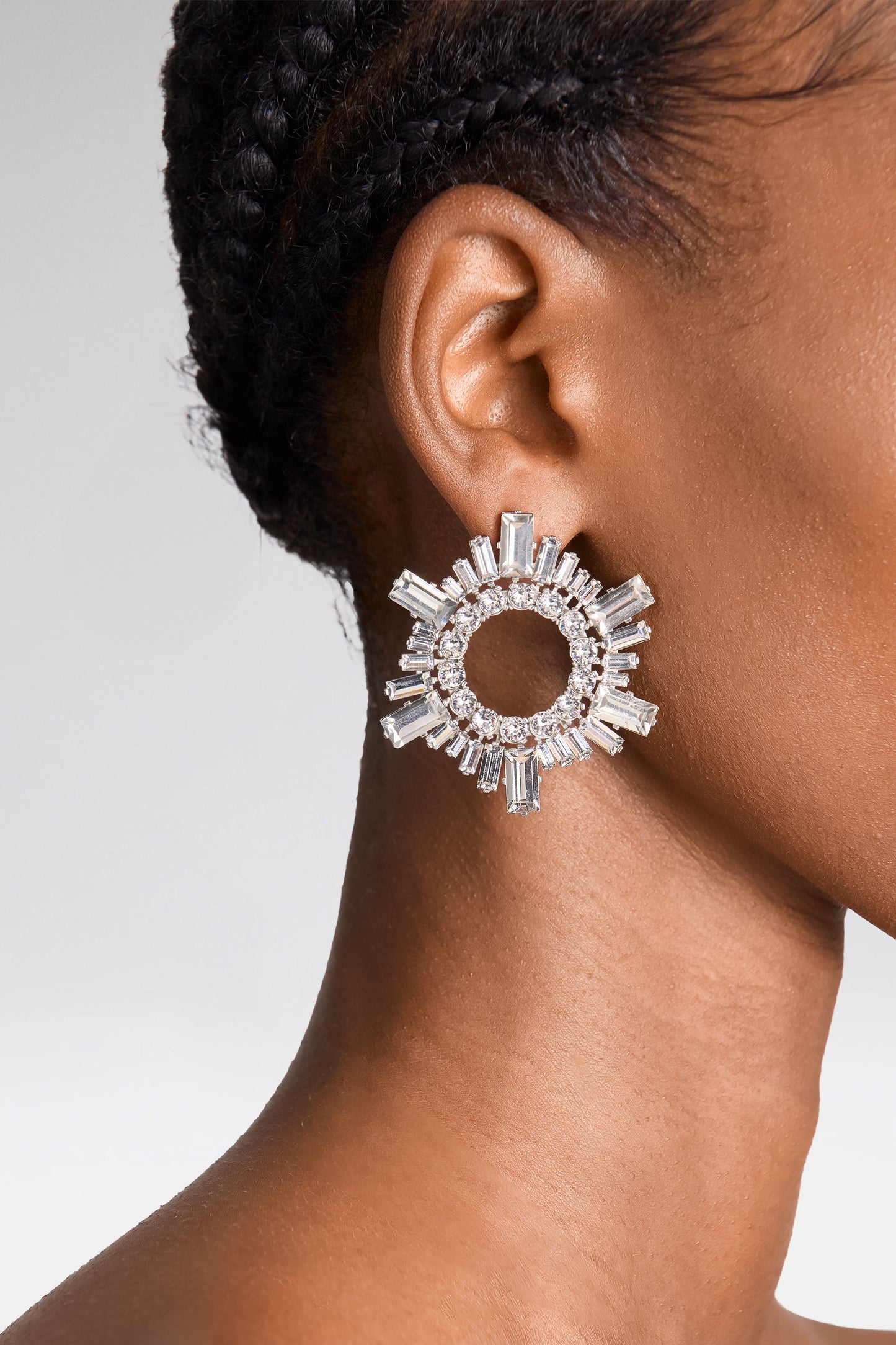 Begum Earrings White Crystals With Silver Base