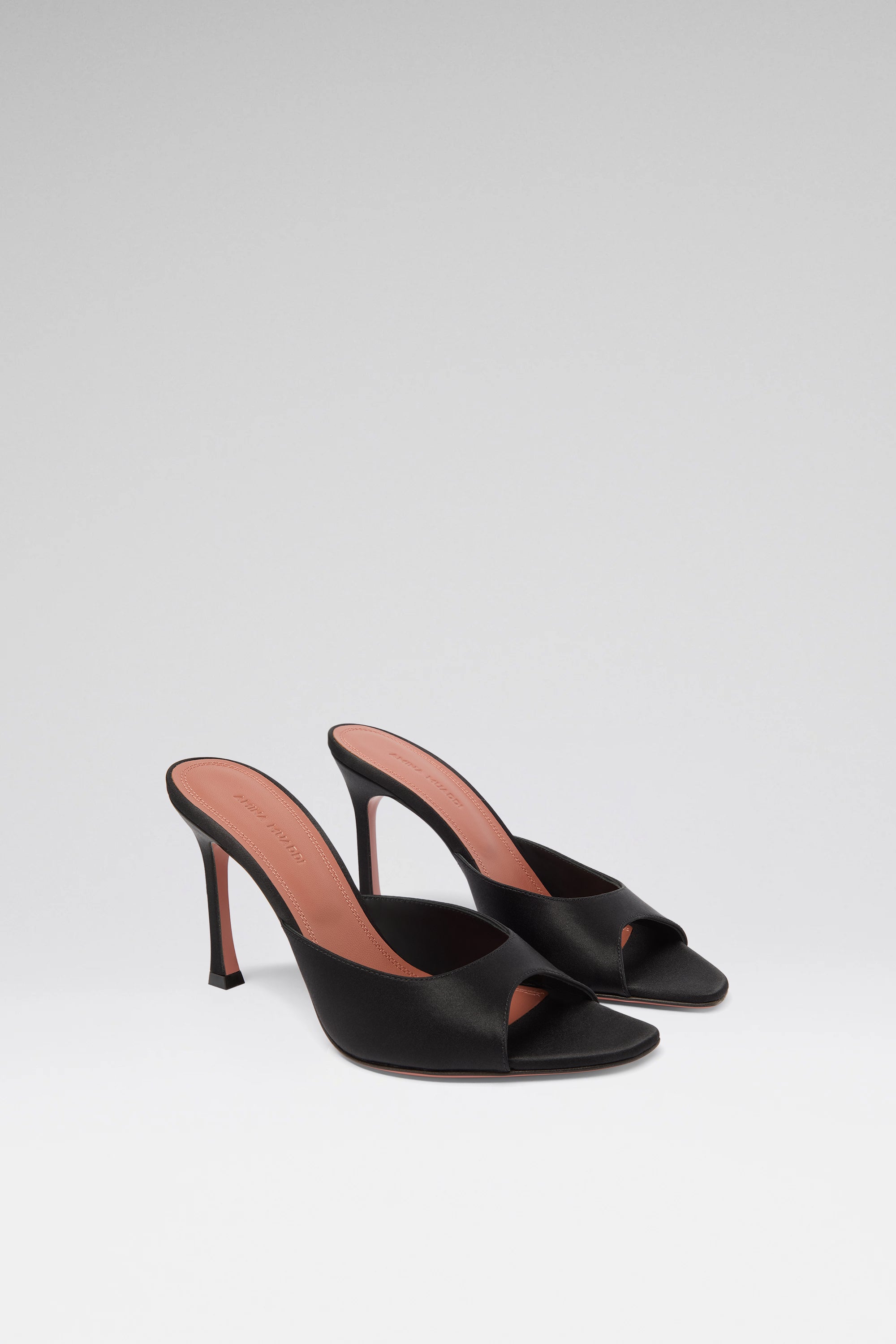 Alexa 95 Black Satin Slippers | Amina Muaddi Luxury Shoes For Women