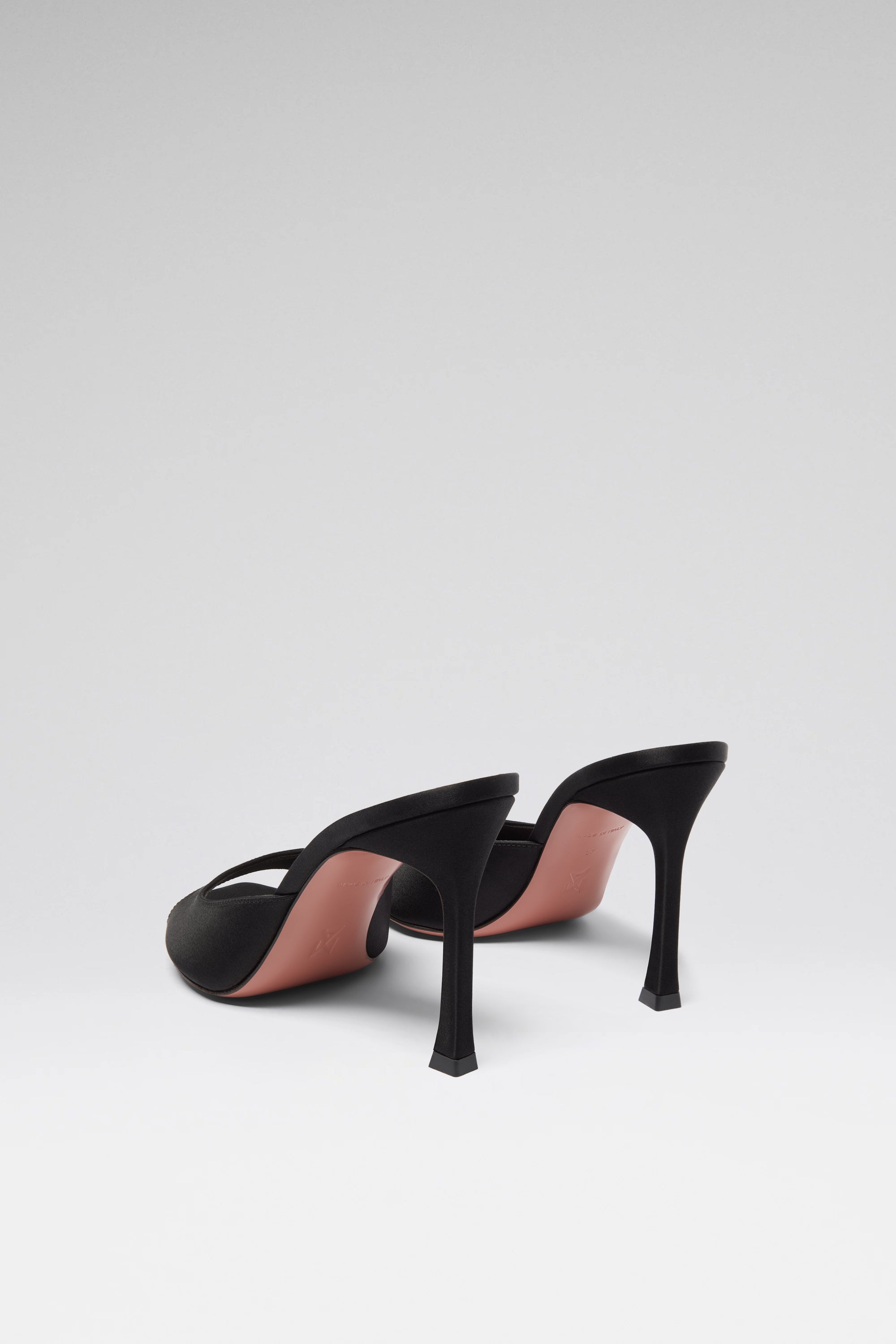 Alexa 95 Black Satin Slippers | Amina Muaddi Luxury Shoes For Women