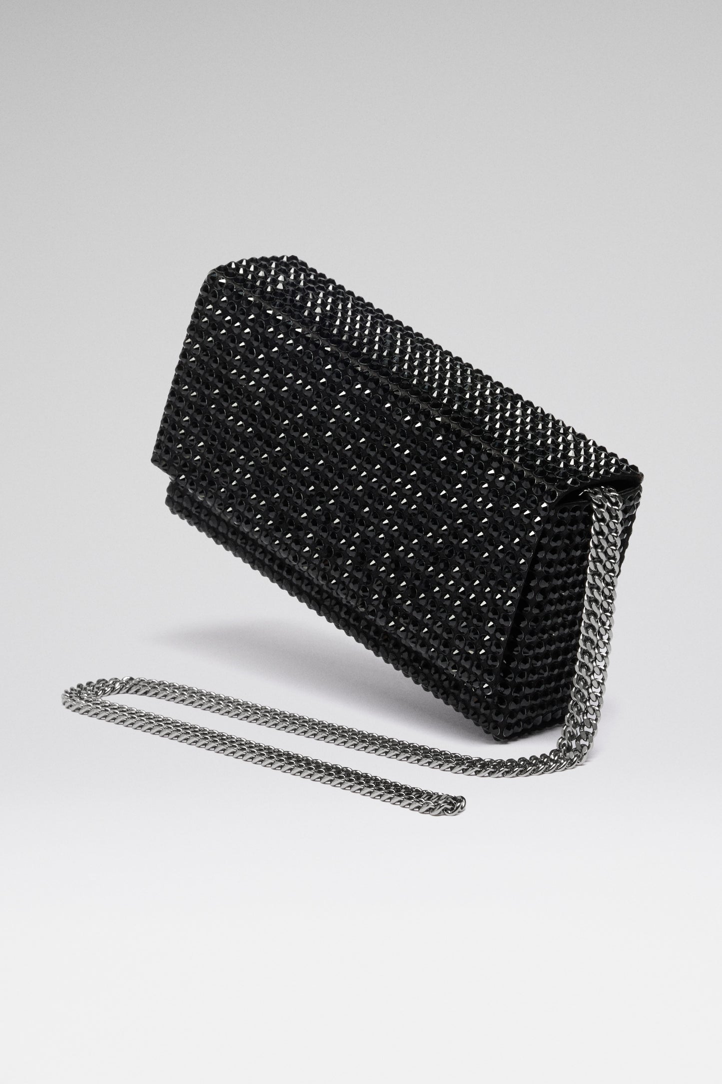 Superamini Paloma Black Satin with Jet Crystals and Gun Metal Hardware