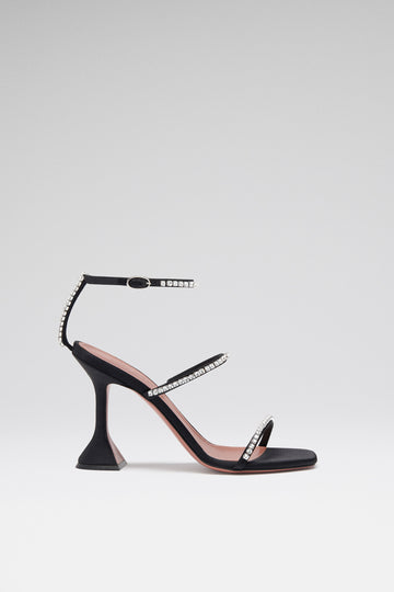 Gilda Sandal Black Satin and White Crystals