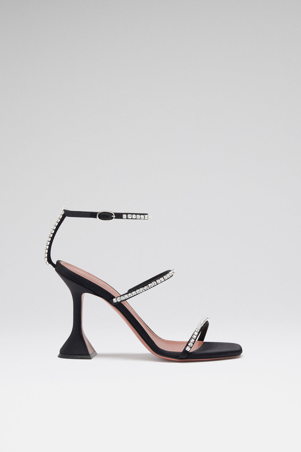 Gilda Sandal Black Satin and White Crystals
