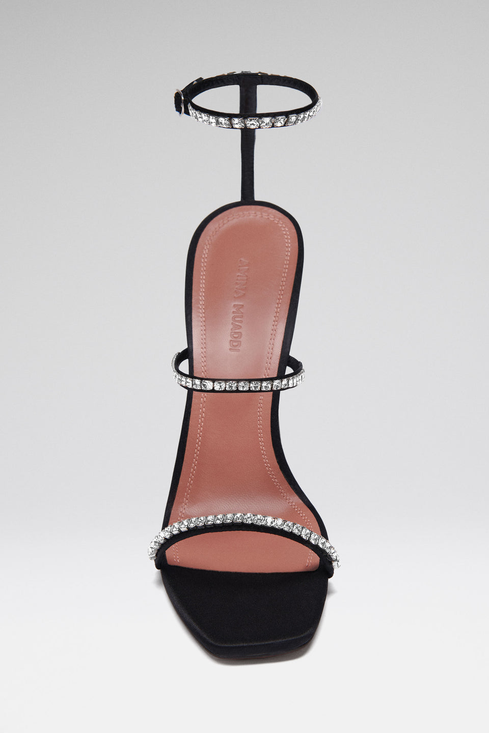 Gilda Sandal Black Satin and White Crystals