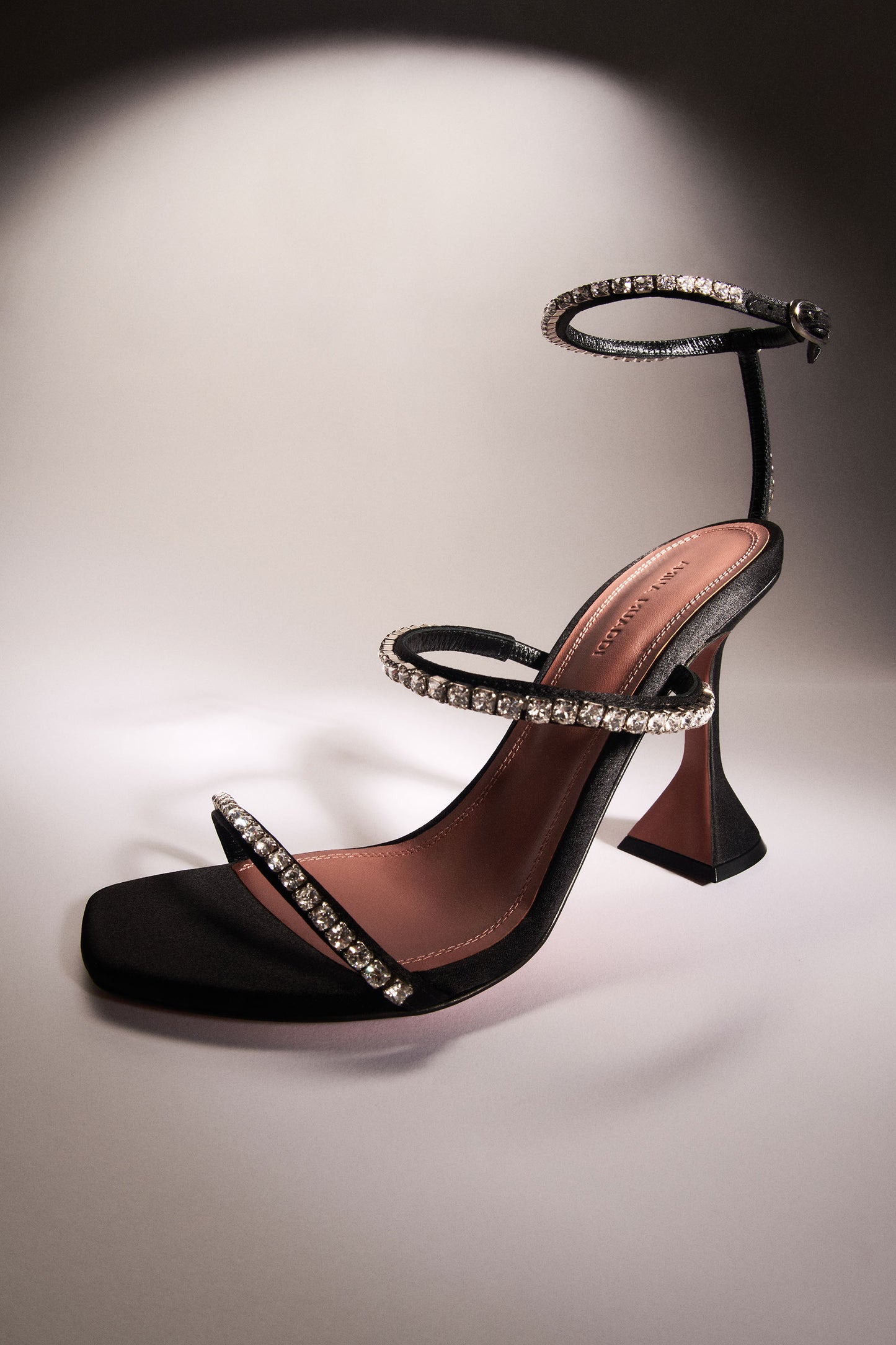 Gilda Sandal Black Satin and White Crystals