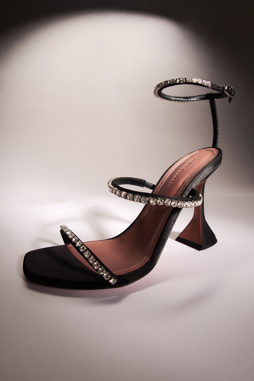 Gilda Sandal Black Satin and White Crystals
