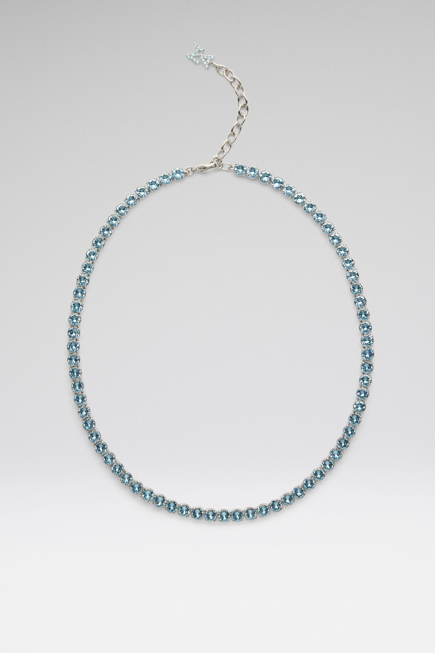 Tennis Necklace Aquamarine Crystals And Silver Base