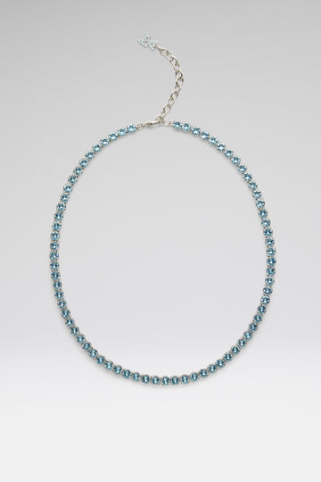 Tennis Necklace Aquamarine Crystals And Silver Base