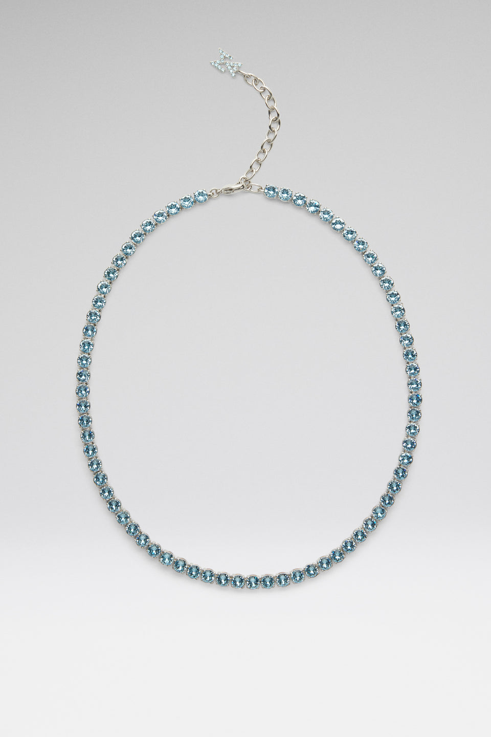Tennis Necklace Aquamarine Crystals And Silver Base