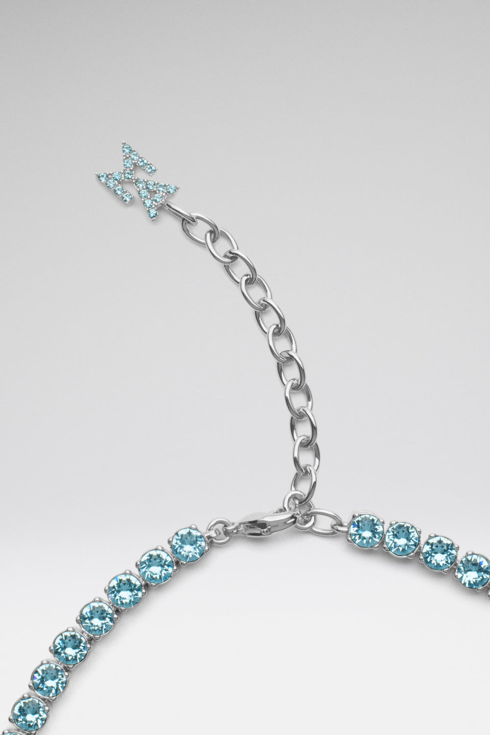 Tennis Necklace Aquamarine Crystals And Silver Base