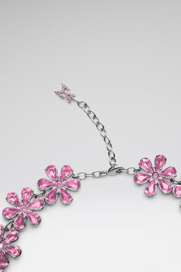 Lily Choker Rose Crystals And Silver Base
