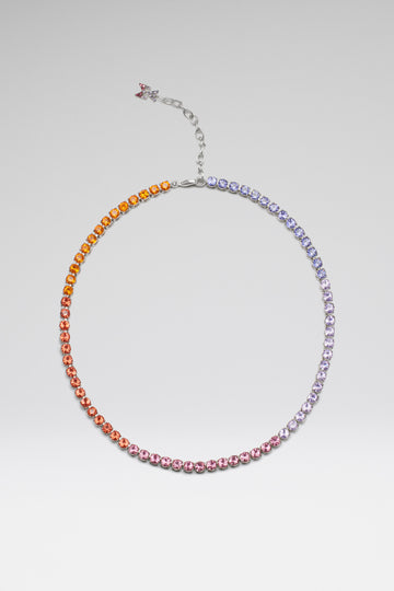 Tennis Necklace Sunset Ombre Crystals with Silver Base
