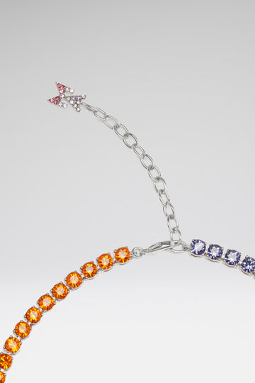 Tennis Necklace Sunset Ombre Crystals with Silver Base