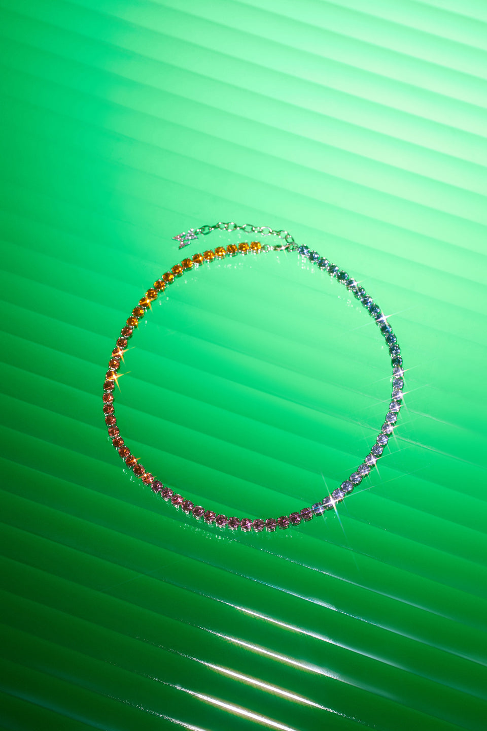 Tennis Necklace Sunset Ombre Crystals with Silver Base