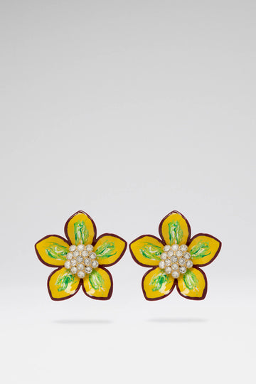 Vittoria Earring Green/Yellow Enamel Flower