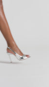 Mini Camelia Sling 105 Silver Mirror And White Crystal Buckle