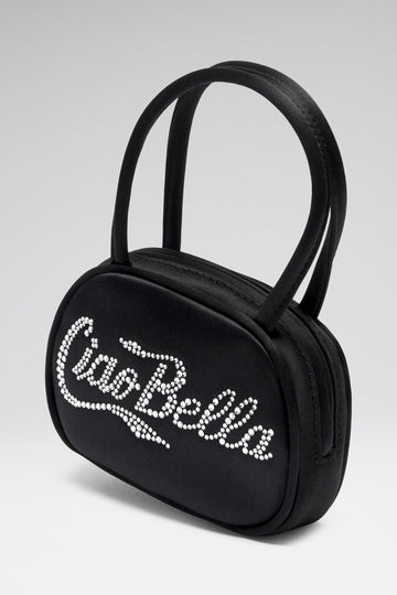 Superamini Bella Bag Black Satin And White Crystals