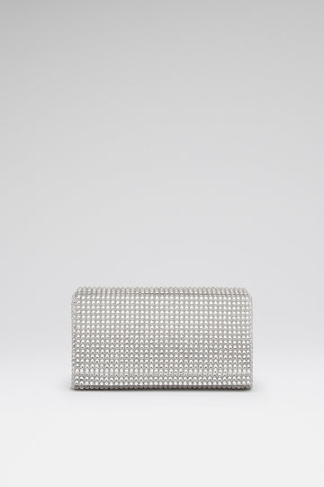 Superamini Paloma Clutch Silver Satin And White Crystals