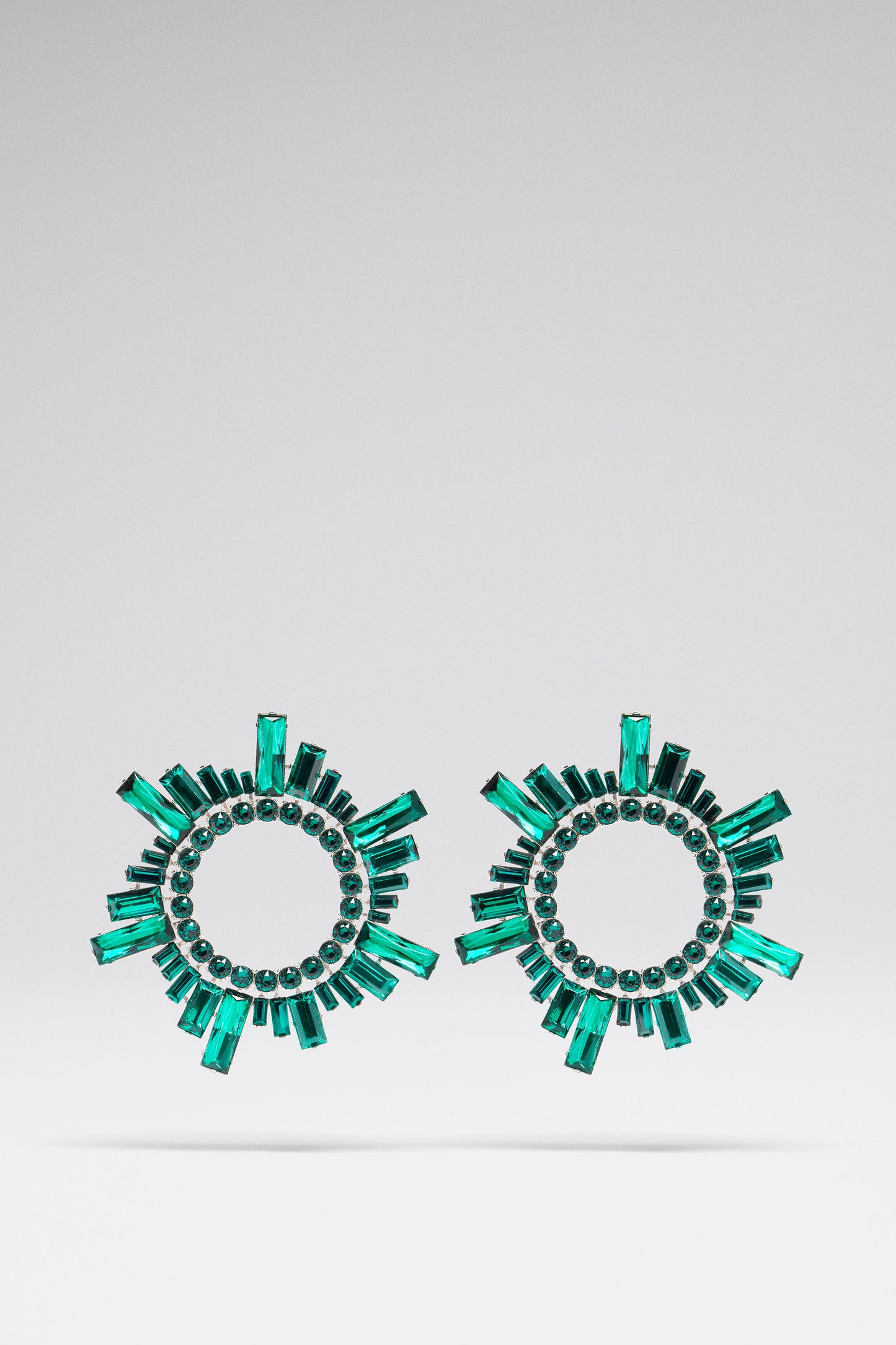 Begum Earrings Emerald Green Crystals With Silver Base