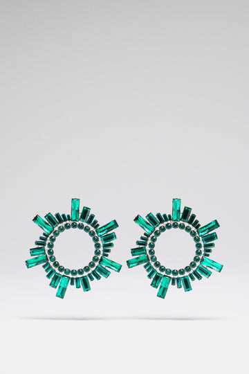 Begum Earrings Emerald Green Crystals With Silver Base