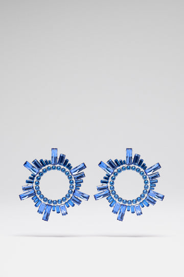 Begum Earrings Sapphire Crystals With Silver Base