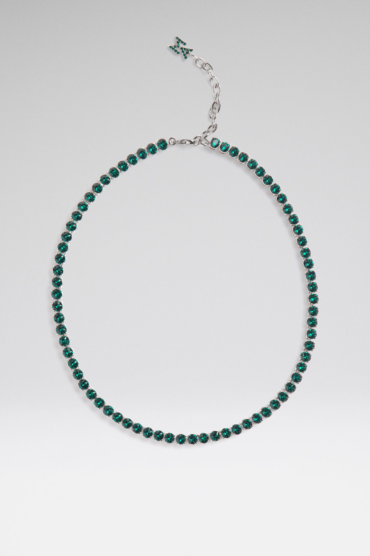 Tennis Necklace Emerald Green Crystals With Silver Base