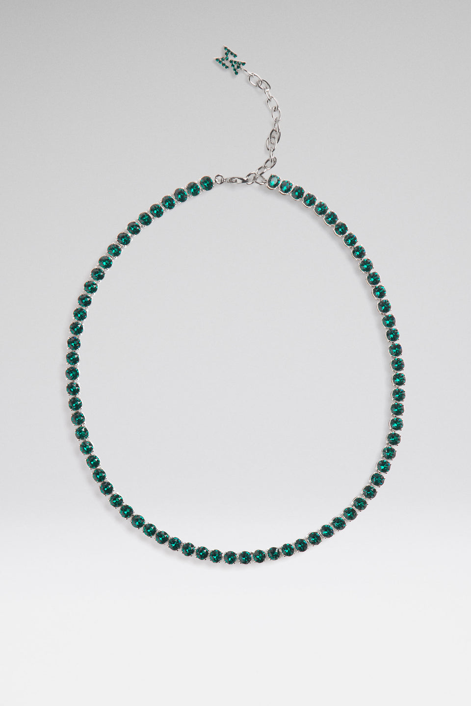 Tennis Necklace Emerald Green Crystals With Silver Base