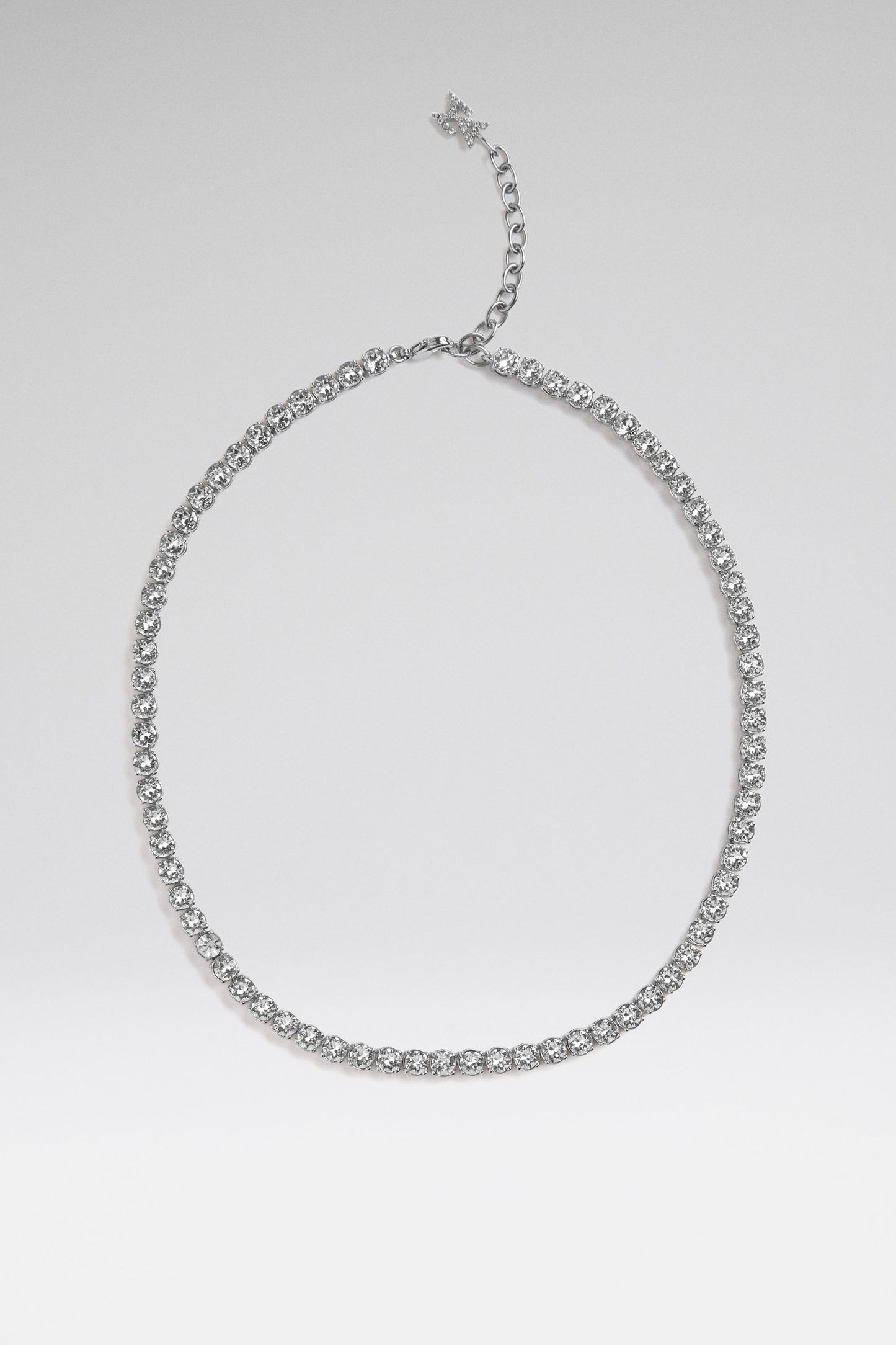 Tennis Necklace White Crystals With Silver Base