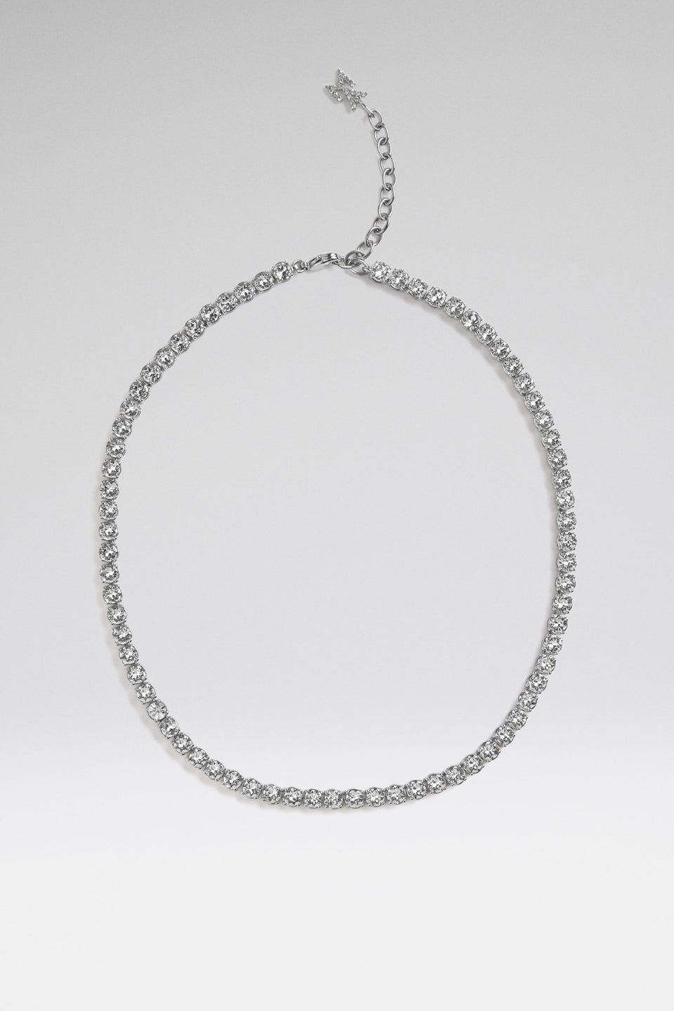 Tennis Necklace White Crystals With Silver Base