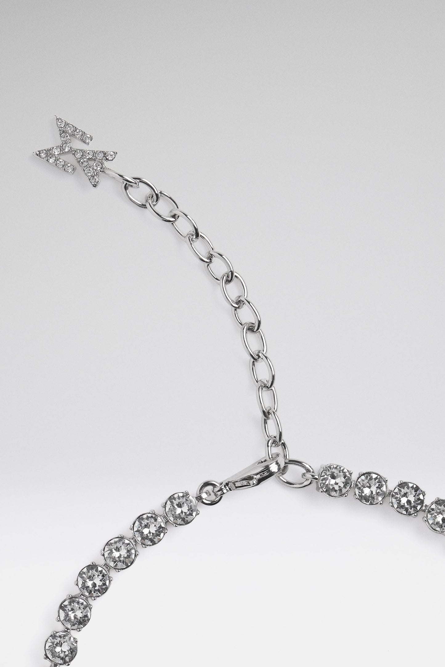 Tennis Necklace White Crystals With Silver Base