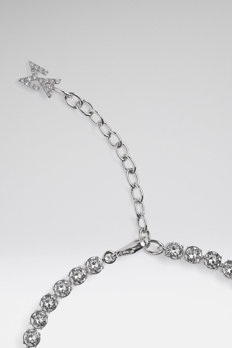Tennis Necklace White Crystals With Silver Base