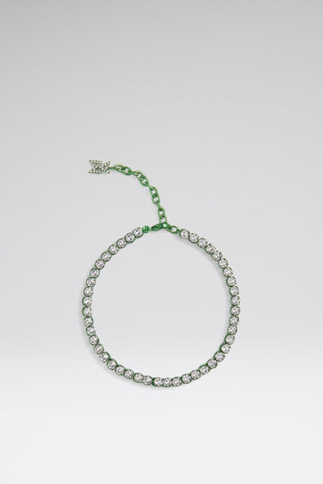 Tennis Anklet White Crystals With Green Chrome Base