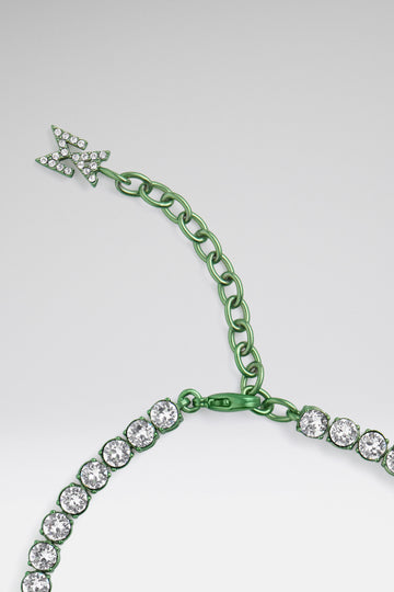 Tennis Anklet White Crystals With Green Chrome Base