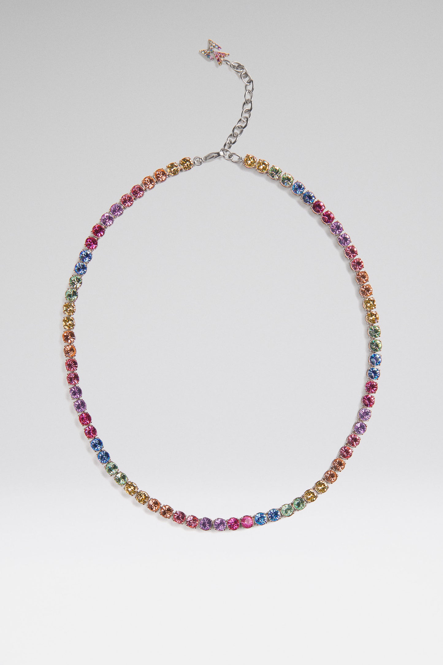 Tennis Necklace Unicorn Rainbow Crystals With Silver Base