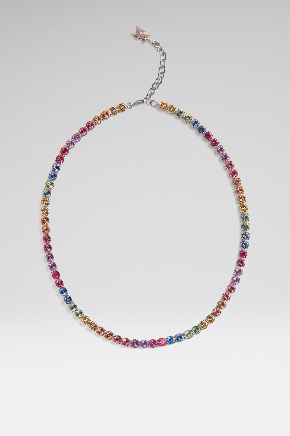 Tennis Necklace Unicorn Rainbow Crystals With Silver Base