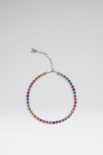 Tennis Anklet Unicorn Rainbow Crystals With Silver Base