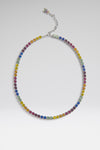 Tennis Necklace Rainbow Crystals With Silver Base