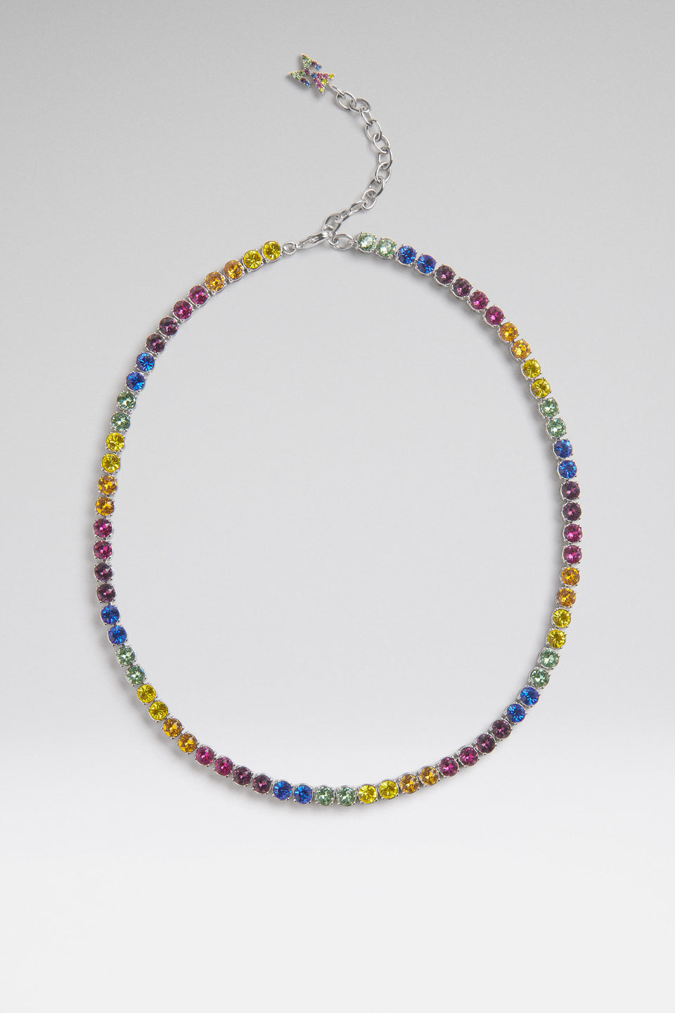 Tennis Necklace Rainbow Crystals With Silver Base
