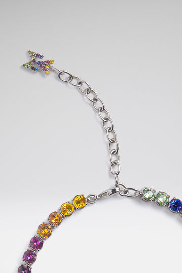 Tennis Necklace Rainbow Crystals With Silver Base