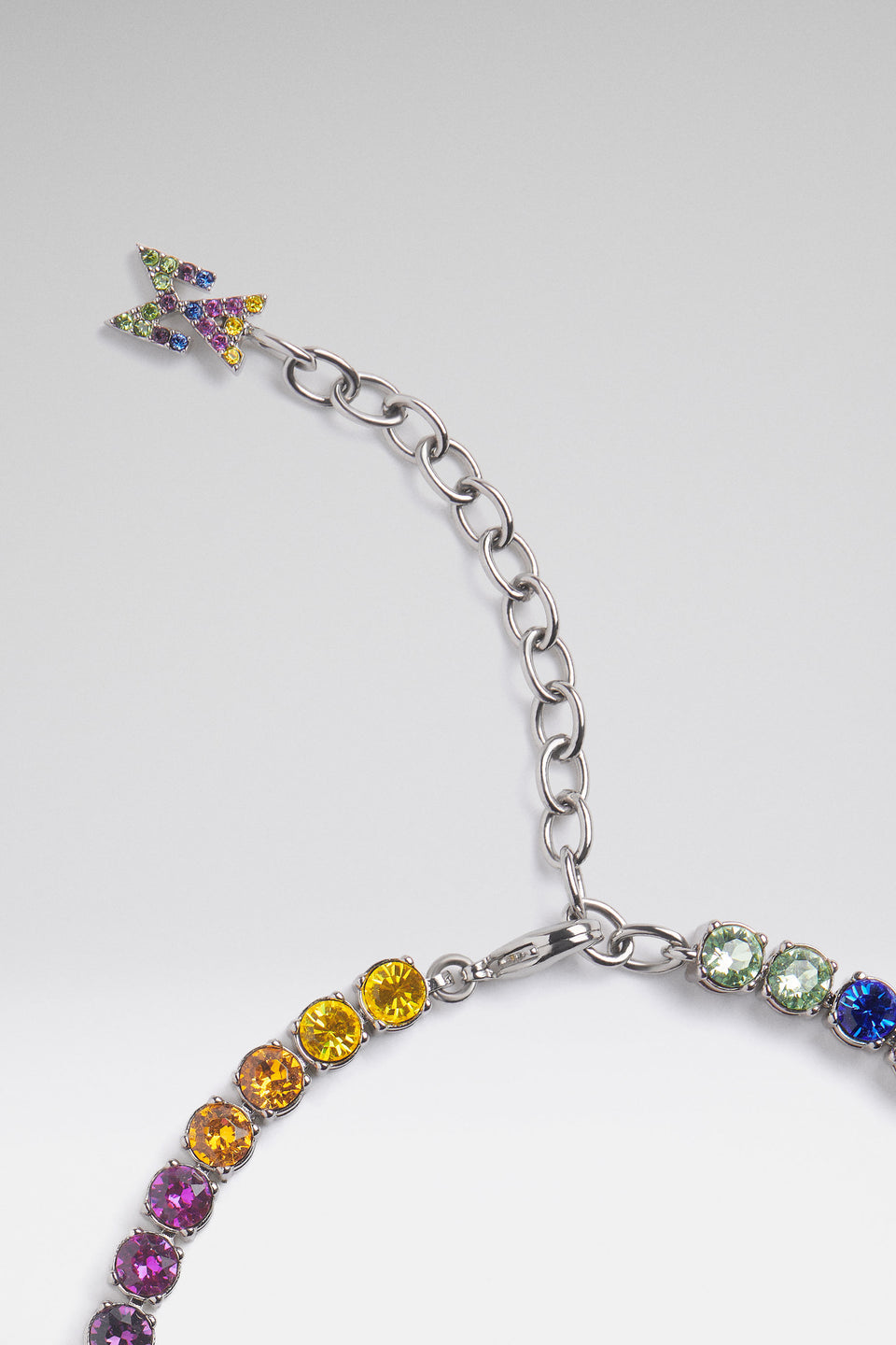 Tennis Necklace Rainbow Crystals With Silver Base